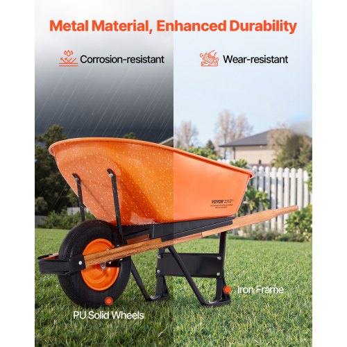 Wheelbarrow Cart 6 Cu Ft Load 330 lbs Capacity One Wheel Garden Dump