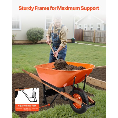 Wheelbarrow Cart 6 Cu Ft Load 330 lbs Capacity One Wheel Garden Dump