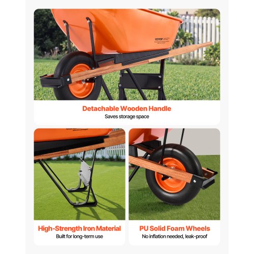 Wheelbarrow Cart 6 Cu Ft Load 330 lbs Capacity One Wheel Garden Dump