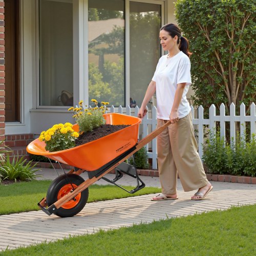 Wheelbarrow Cart 6 Cu Ft Load 330 lbs Capacity One Wheel Garden Dump