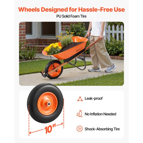 Wheelbarrow Cart 5 Cu Ft Load 330 lbs Capacity One Wheel Garden Dump