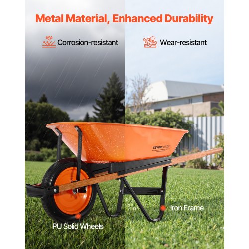 Wheelbarrow Cart 5 Cu Ft Load 330 lbs Capacity One Wheel Garden Dump