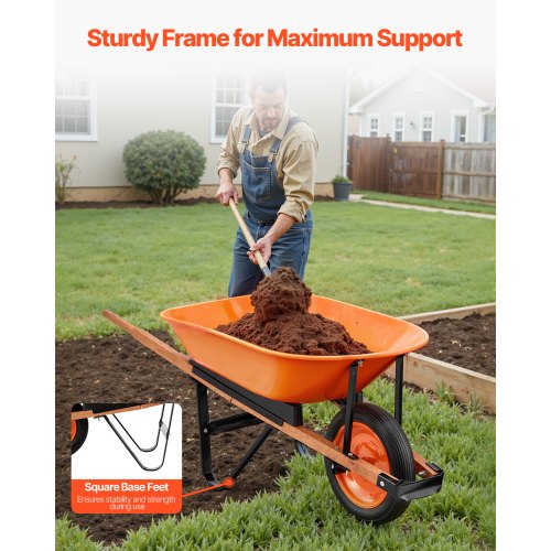 Wheelbarrow Cart 5 Cu Ft Load 330 lbs Capacity One Wheel Garden Dump