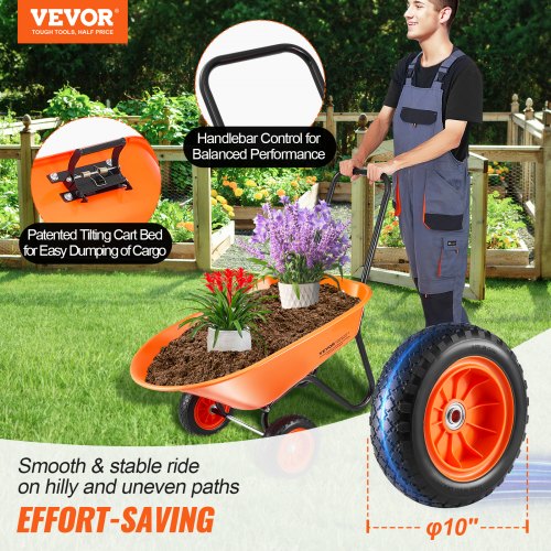 Wheelbarrow Cart 5 Cu Ft Load 397 lbs Capacity 2 Wheels Garden Dump