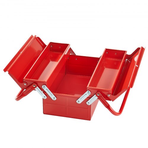Metal Tool Box 14inch 2Tier 3Tray Portable Folding Tool Chest Organizer