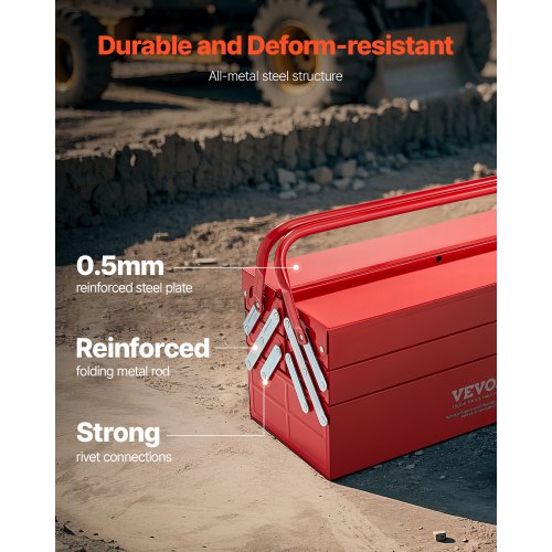 Metal Tool Box 18inch 3Tier 5Tray Portable Folding Tool Chest Organizer