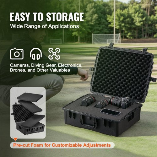 24 Cuft Weatherproof Hard Case with Handle Clips Padlock Holes Foam – 205 MM