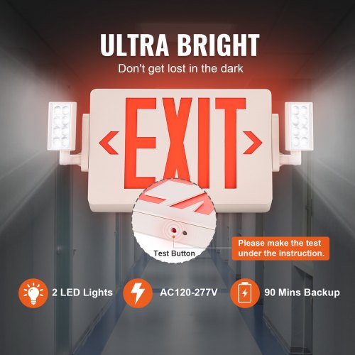 LED Exit Sign with Emergency Lights Two Heads Emergency Exit Light