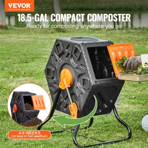 Compost Bin 18.5Gal Composting Tumbler Compact Single Rotating Chamber