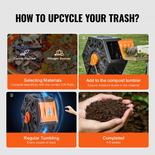 Compost Bin 18.5Gal Composting Tumbler Compact Single Rotating Chamber