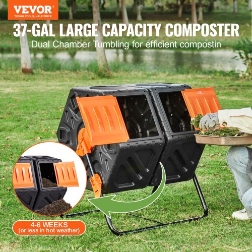 Compost Bin 37Gal Dual Chamber Composting Tumbler High Volume Two