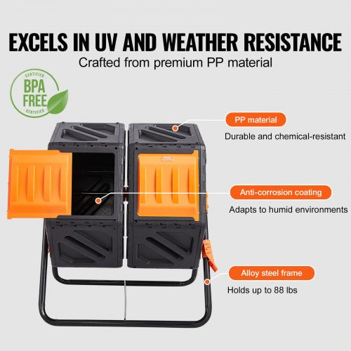 Compost Bin 37Gal Dual Chamber Composting Tumbler High Volume Two