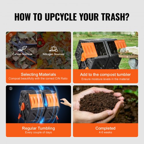 Compost Bin 37Gal Dual Chamber Composting Tumbler High Volume Two
