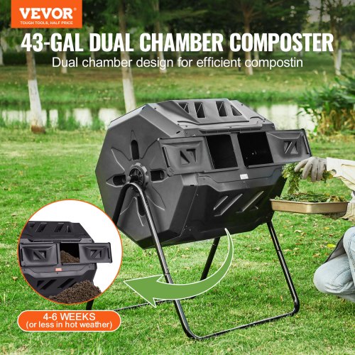Compost Bin 43Gal Dual Chamber Composting Tumbler Large Tumbling Rotating