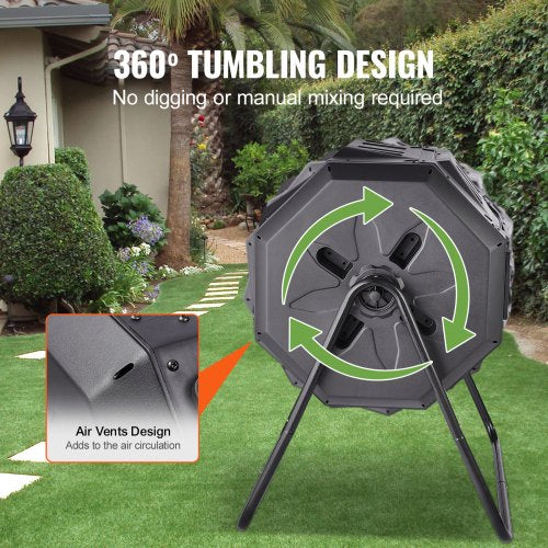 Compost Bin 43Gal Dual Chamber Composting Tumbler Large Tumbling Rotating