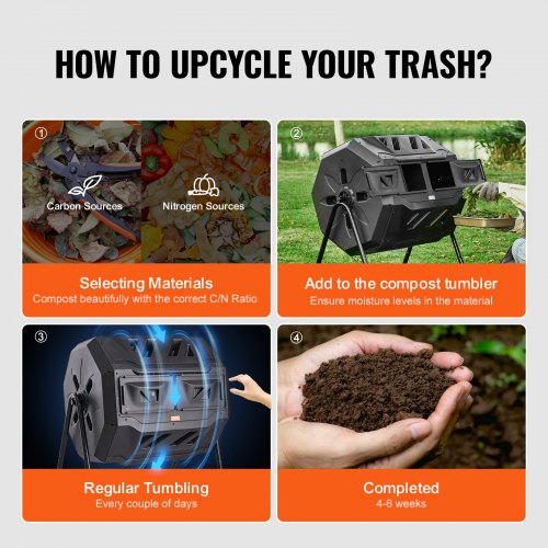 Compost Bin 43Gal Dual Chamber Composting Tumbler Large Tumbling Rotating