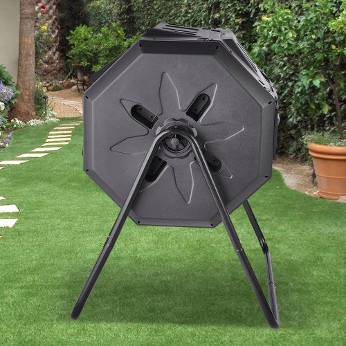Compost Bin 43Gal Dual Chamber Composting Tumbler Large Tumbling Rotating