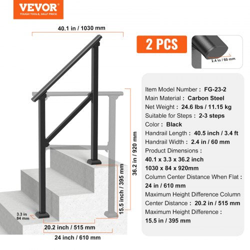 Handrails for Outdoor Steps 2 PCS 23 Step Stair Hand Rail Kit
