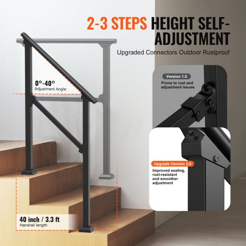 23 Handrails for Outdoor for Seniors Porch Deck Black Square Tube Steel –