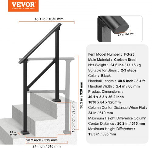 23 Handrails for Outdoor for Seniors Porch Deck Black Square Tube Steel –