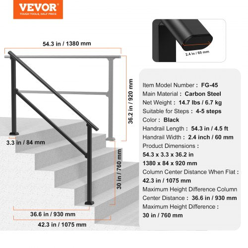 Handrails for Outdoor Steps 45 Step Stair Hand Rail Kit Transitional