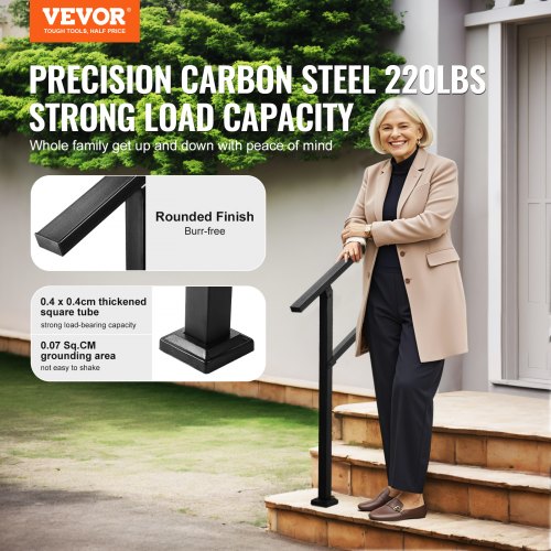 Outdoor Handrails for Steps 23 Step Stair Rail Kit Black Square Tube