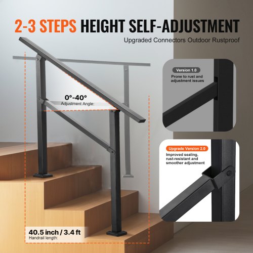 Outdoor Handrails for Steps 23 Step Stair Rail Kit Black Square Tube