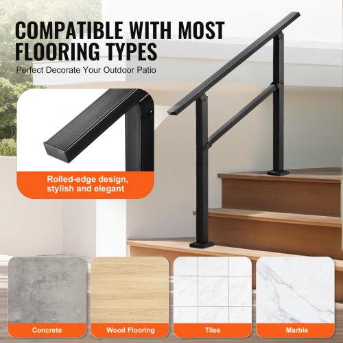 Outdoor Handrails for Steps 23 Step Stair Rail Kit Black Square Tube