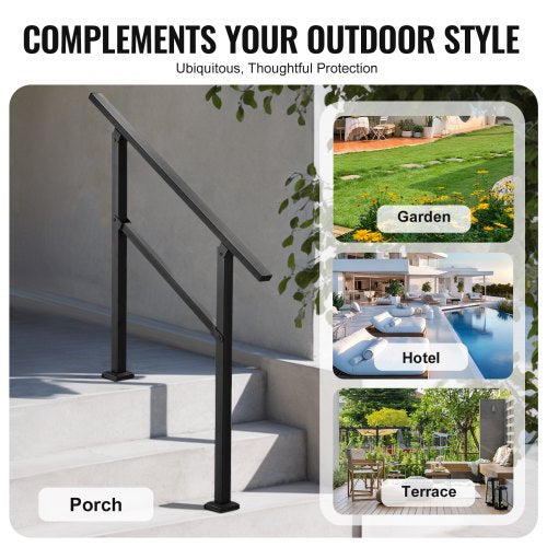 Outdoor Handrails for Steps 23 Step Stair Rail Kit Black Square Tube