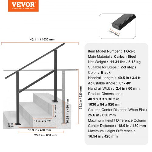 Outdoor Handrails for Steps 23 Step Stair Rail Kit Black Square Tube