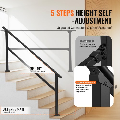 Handrails for Outdoor Steps 5 Step Stair Hand Rail Kit Transitional Carbon
