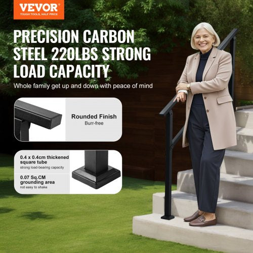 Outdoor Handrails for Steps 45 Step Stair Rail Kit Black Square Tube