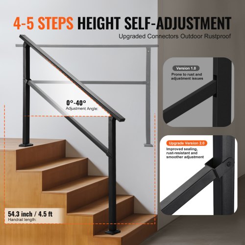 Outdoor Handrails for Steps 45 Step Stair Rail Kit Black Square Tube