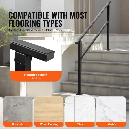 Outdoor Handrails for Steps 45 Step Stair Rail Kit Black Square Tube