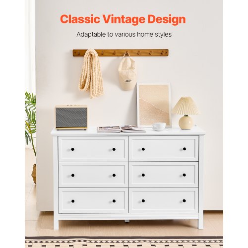6 Drawer Dresser Wooden Chest of Drawers with Sliding and Antitip Device