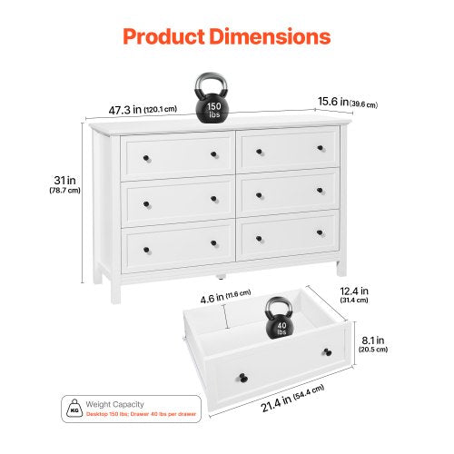 6 Drawer Dresser Wooden Chest of Drawers with Sliding and Antitip Device