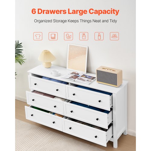 6 Drawer Dresser Wooden Chest of Drawers with Sliding and Antitip Device