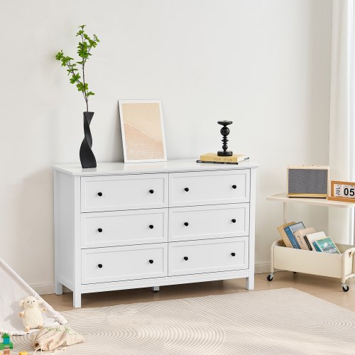 6 Drawer Dresser Wooden Chest of Drawers with Sliding and Antitip Device