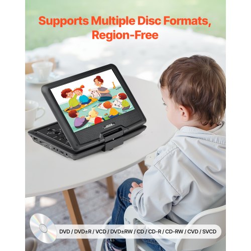 Portable DVD Player 10.1 inch HD Swivel Display Screen 4 Hours Builtin
