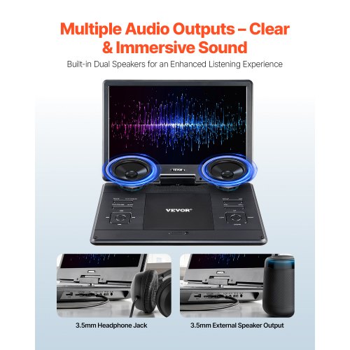 Portable DVD Player 14 inch HD Swivel Display Screen 455 Hours Builtin