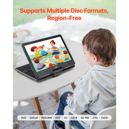 Portable DVD Player 14 inch HD Swivel Display Screen 455 Hours Builtin