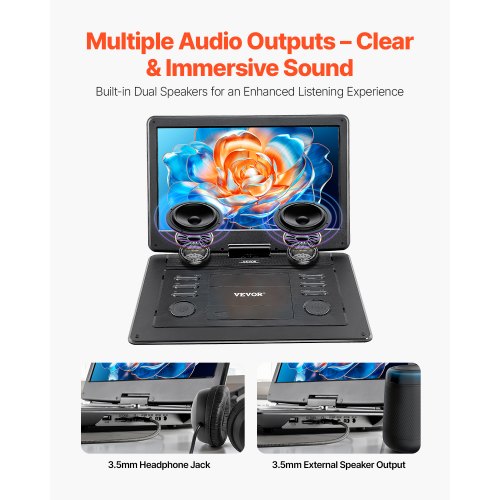 Portable DVD Player 15.6 inch HD Swivel Display Screen 455 H Builtin
