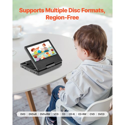 Portable DVD Player 7 inch HD Swivel Display Screen 4 Hours Builtin