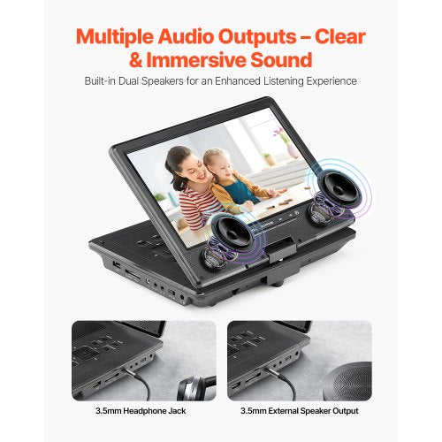 Portable DVD Player 9 inch HD Swivel Display Screen 4 Hours Builtin