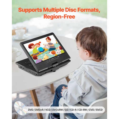 Portable DVD Player 9 inch HD Swivel Display Screen 4 Hours Builtin