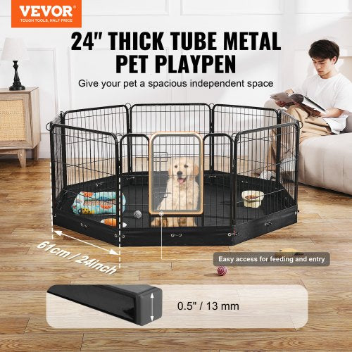 Dog Playpen 8 Pcs 24 x 24 in Panels Foldable Metal Pet Exercise Pen Dog