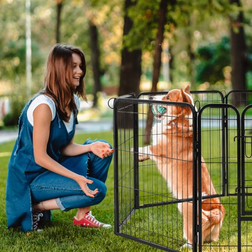 Dog Playpen 8 Pcs 24 x 24 in Panels Foldable Metal Pet Exercise Pen Dog