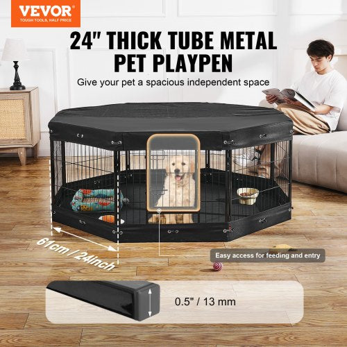 Dog Playpen 8 Pcs 24 x 24 in Panels Foldable Metal Pet Exercise Pen Dog