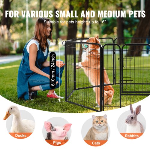 Dog Playpen 8 Pcs 24 x 24 in Panels Foldable Metal Pet Exercise Pen Dog