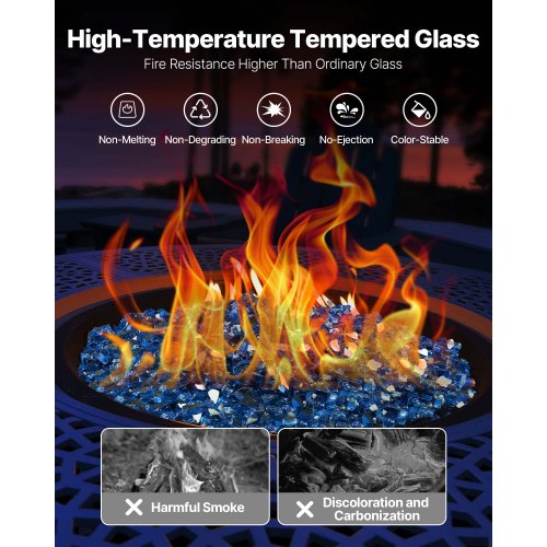 Fire Glass 10Lbs 4.5Kg Hightemperature Resistant Fireplace Rocks 12Inch 12.7 Mm